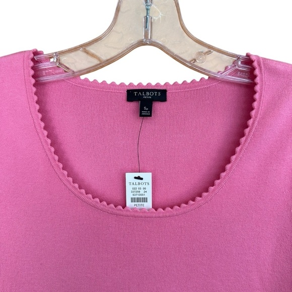 Talbots Round Neck Short Sleeve Knit Jersey Pink Top, PS - Picture 2 of 8